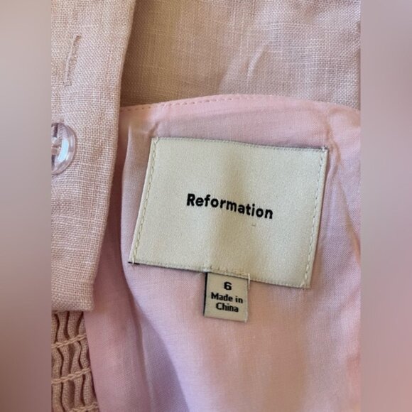 NEW Reformation Everett Linen Midi Dress Cherry Blossom Light Pink | US 6 UK 10 - Picture 6 of 15
